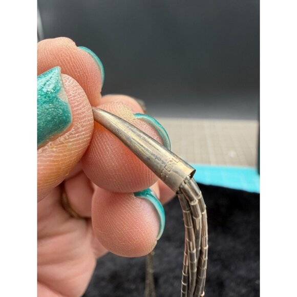 Vintage Southwestern 5 Strand Liquid Sterling Silver Weave with Teal Blue Beads - Picture 6 of 8